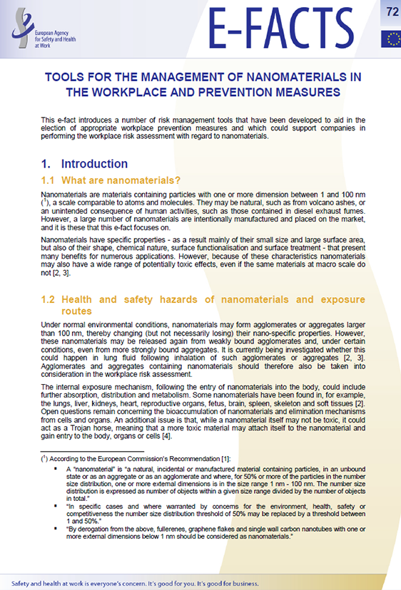 EU-Osha: E-fact 72: Tools for the management of nanomaterials in the workplace and prevention measures (verktyg för hantering av nanomaterial på arbetsplatsen och förebyggande åtgärder)